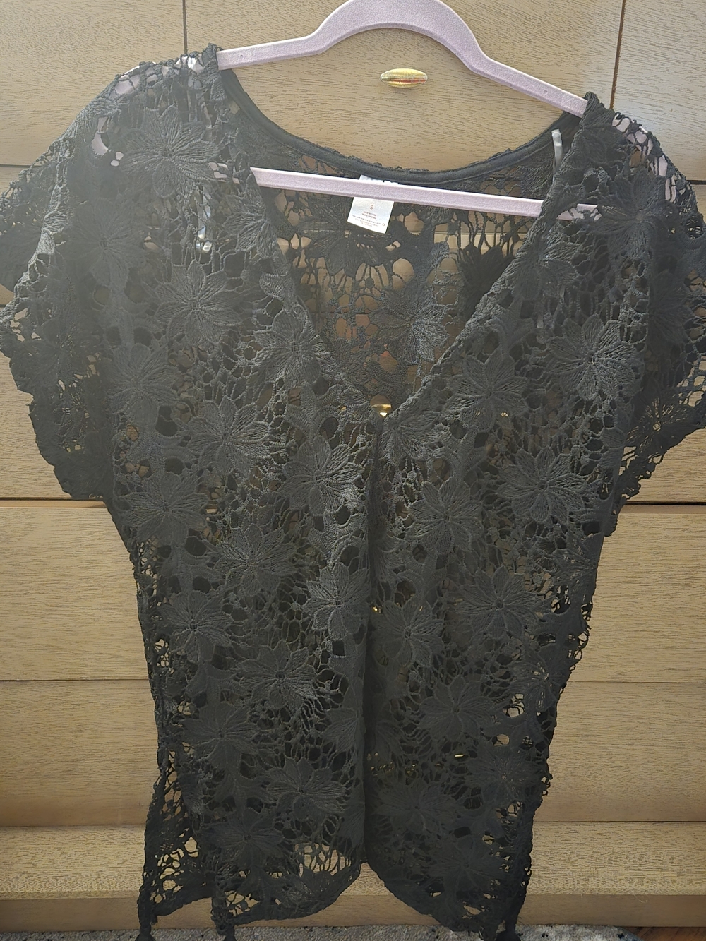 Black Floral Lace V-Neck Women's Top